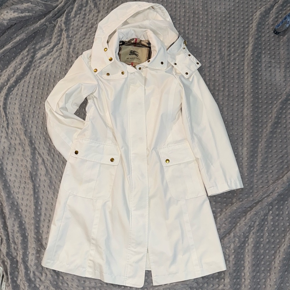 Burberry Carminton White Trench Coat with Removable Hood Size 8p